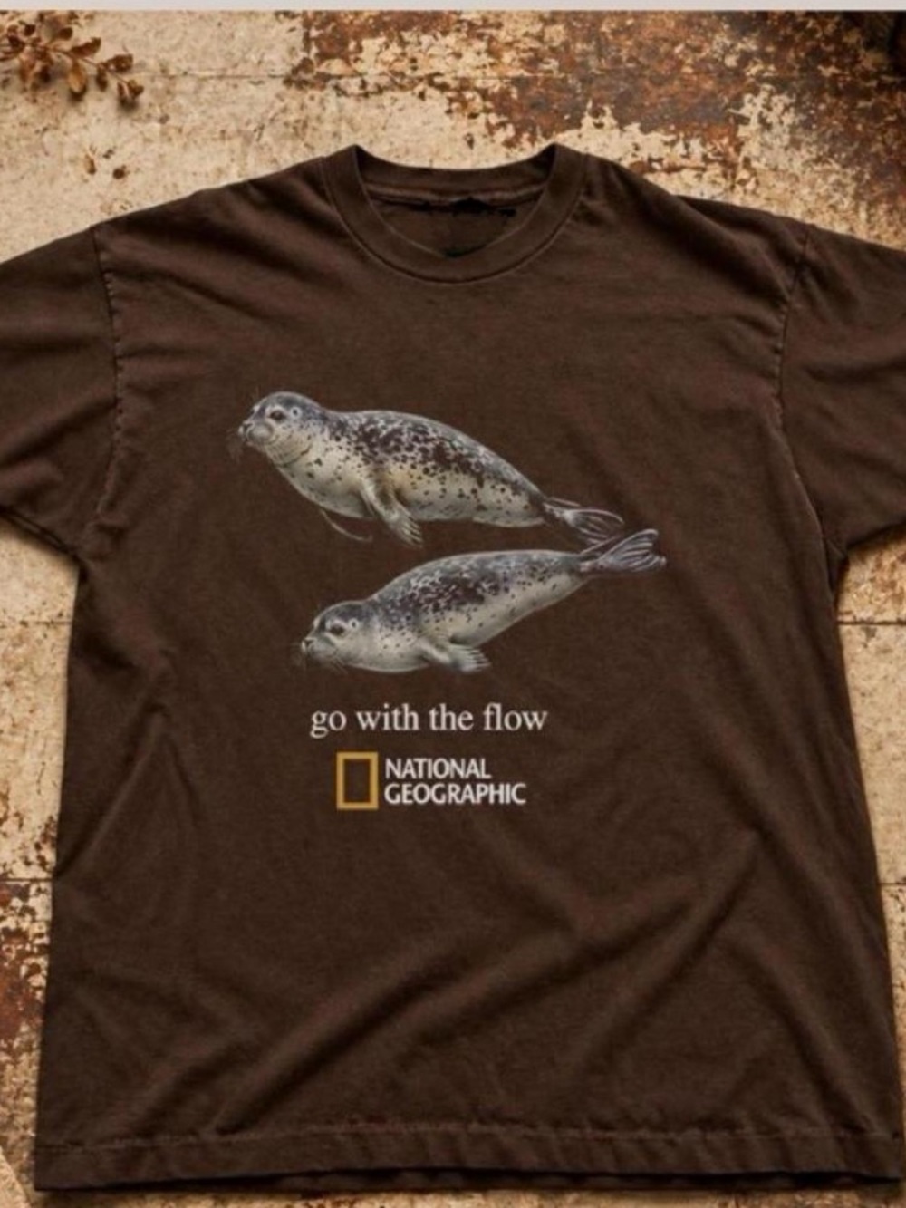 Go With The Flow Seals Marine Animal Vintage Brown T-Shirt
